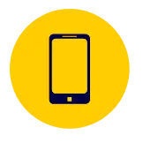 Ícone de smartphone em círculo amarelo representando o acesso ao sistema de rastreamento via aplicativo exclusivo da Cellblock.