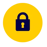 Ícone de cadeado em círculo amarelo representando a função de bloqueio e desbloqueio remoto de veículos da Cellblock.