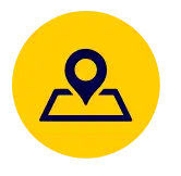 Ícone amarelo de localização GPS representando o serviço de rastreamento online da Cellblock.