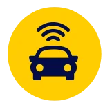 Ícone de carro com sinal de conexão em círculo amarelo, representando o sistema de identificação de motorista e controle de condutores da Cellblock.