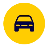 Ícone de silhueta de carro em círculo amarelo representando o relatório de estacionamento e tempo de parada da Cellblock.
