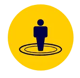 Ícone de silhueta humana em um círculo de delimitação amarelo, representando o recurso de cerca eletrônica e perímetros de segurança da Cellblock.