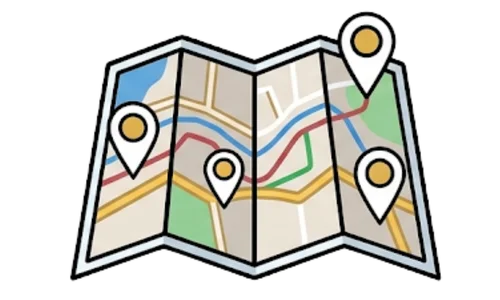 Ícone de mapa com rotas representando o controle operacional total sobre a localização da mercadoria.