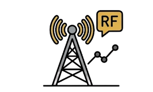 Ícone de antena de rádio (RF) representando a proteção contra roubo que funciona mesmo sem sinal GPS.